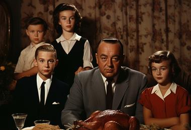 Mid-Century Traditional Thanksgiving Family Portrait
